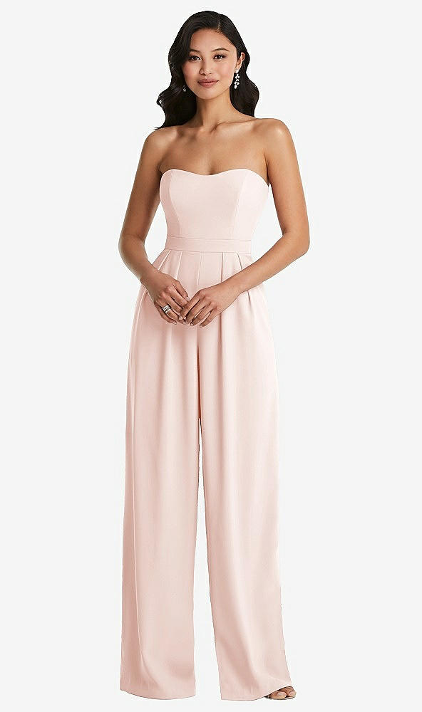 Front View - Blush Strapless Pleated Front Jumpsuit with Pockets