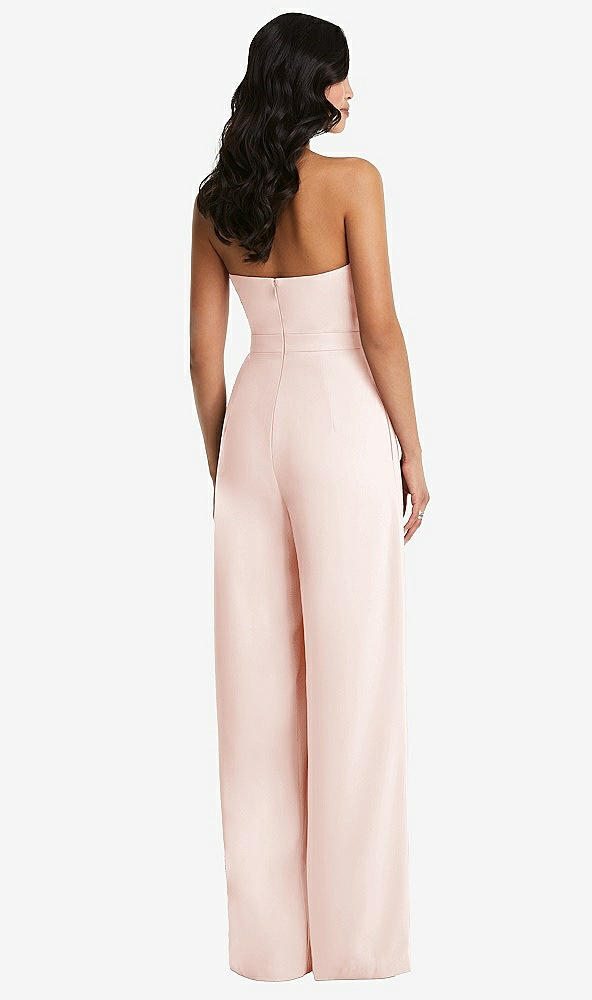 Back View - Blush Strapless Pleated Front Jumpsuit with Pockets