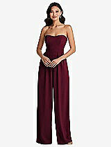 Front View Thumbnail - Cabernet Strapless Pleated Front Jumpsuit with Pockets