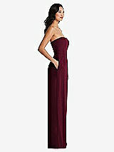 Side View Thumbnail - Cabernet Strapless Pleated Front Jumpsuit with Pockets
