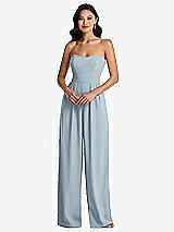 Front View Thumbnail - Mist Strapless Pleated Front Jumpsuit with Pockets