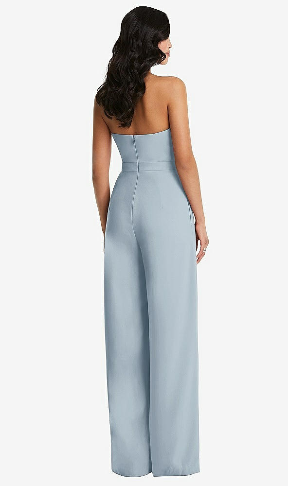 Back View - Mist Strapless Pleated Front Jumpsuit with Pockets