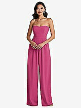 Front View Thumbnail - Tea Rose Strapless Pleated Front Jumpsuit with Pockets
