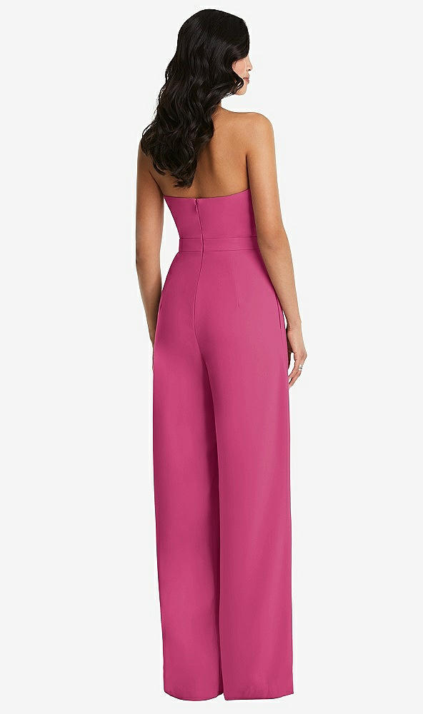 Back View - Tea Rose Strapless Pleated Front Jumpsuit with Pockets
