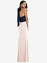 Alt View 3 Thumbnail - Blush & Midnight Navy High-Neck Open-Back Maxi Dress with Scarf Tie