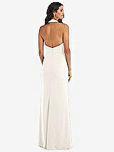 Rear View Thumbnail - Ivory Halter Tuxedo Maxi Dress with Front Slit