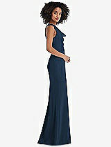 Side View Thumbnail - Sofia Blue One-Shoulder Draped Cowl-Neck Maxi Dress