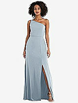 Alt View 1 Thumbnail - Mist Skinny One-Shoulder Trumpet Gown with Front Slit