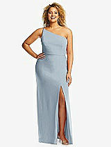 Front View Thumbnail - Mist Skinny One-Shoulder Trumpet Gown with Front Slit