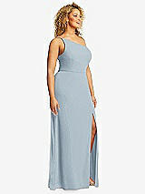 Side View Thumbnail - Mist Skinny One-Shoulder Trumpet Gown with Front Slit