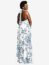 Rear View Thumbnail - Cottage Rose Dusk Blue High Neck Halter Backless Maxi Dress