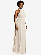 Side View Thumbnail - Oat High Neck Halter Backless Maxi Dress