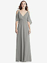 Front View Thumbnail - Chelsea Gray Convertible Cold-Shoulder Draped Wrap Maxi Dress
