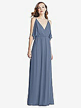 Alt View 3 Thumbnail - Larkspur Blue Convertible Cold-Shoulder Draped Wrap Maxi Dress