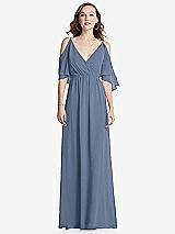 Front View Thumbnail - Larkspur Blue Convertible Cold-Shoulder Draped Wrap Maxi Dress