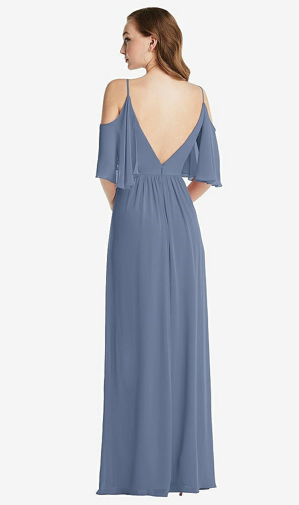 Back View - Larkspur Blue Convertible Cold-Shoulder Draped Wrap Maxi Dress