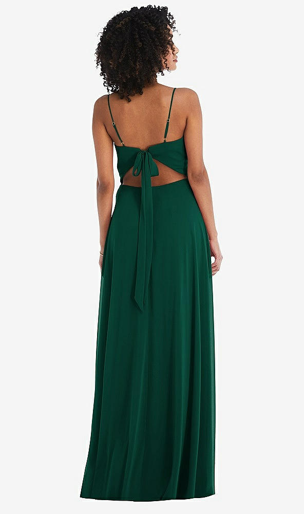 Back View - Hunter Green Tie-Back Cutout Maxi Dress with Front Slit
