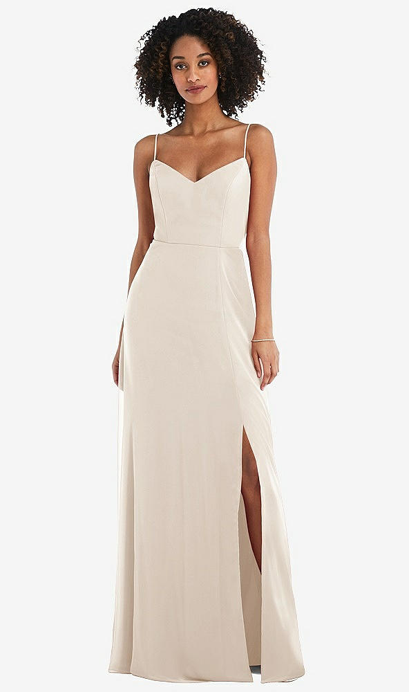 Front View - Oat Tie-Back Cutout Maxi Dress with Front Slit