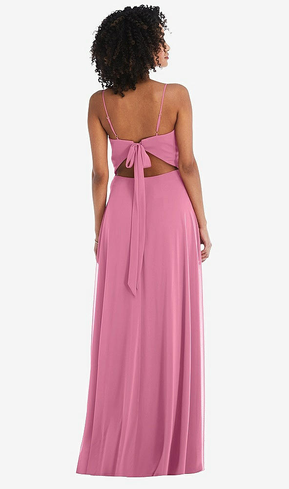 Back View - Orchid Pink Tie-Back Cutout Maxi Dress with Front Slit
