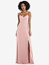 Front View Thumbnail - Rose - PANTONE Rose Quartz Tie-Back Cutout Maxi Dress with Front Slit