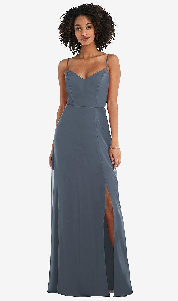 Front View - Silverstone Tie-Back Cutout Maxi Dress with Front Slit