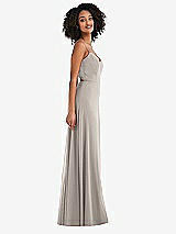 Side View Thumbnail - Taupe Tie-Back Cutout Maxi Dress with Front Slit