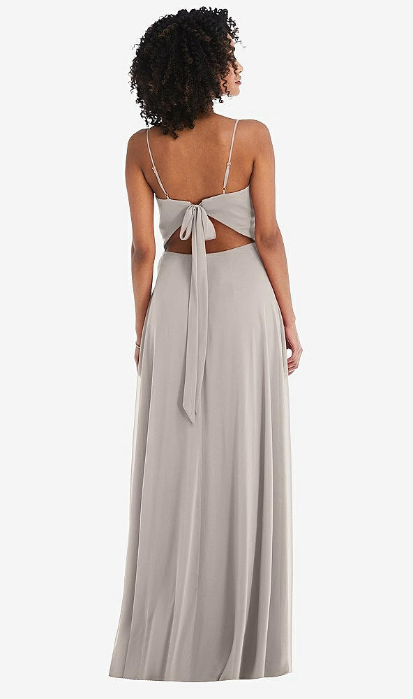 Back View - Taupe Tie-Back Cutout Maxi Dress with Front Slit