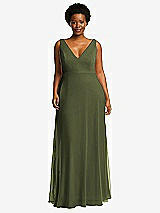 Front View Thumbnail - Olive Green Deep V-Neck Chiffon Maxi Dress