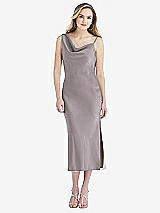 Front View Thumbnail - Cashmere Gray Asymmetrical One-Shoulder Cowl Midi Slip Dress