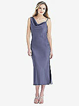 Front View Thumbnail - French Blue Asymmetrical One-Shoulder Cowl Midi Slip Dress
