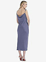 Rear View Thumbnail - French Blue Asymmetrical One-Shoulder Cowl Midi Slip Dress