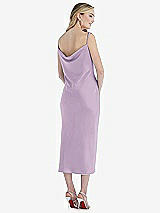 Rear View Thumbnail - Pale Purple Asymmetrical One-Shoulder Cowl Midi Slip Dress