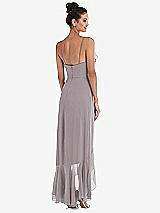 Rear View Thumbnail - Cashmere Gray Ruffle-Trimmed V-Neck High Low Wrap Dress