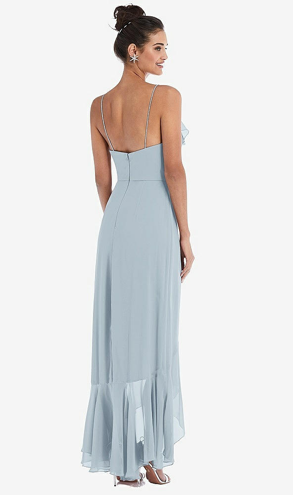 Back View - Mist Ruffle-Trimmed V-Neck High Low Wrap Dress