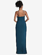 Rear View Thumbnail - Atlantic Blue Halter Draped Tulip Skirt Maxi Dress