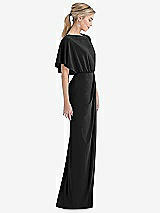 Side View Thumbnail - Black Open-Back Three-Quarter Sleeve Draped Tulip Skirt Maxi Dress