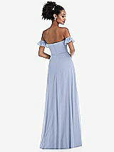 Rear View Thumbnail - Sky Blue Off-the-Shoulder Ruffle Cuff Sleeve Chiffon Maxi Dress