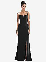 Front View Thumbnail - Black Notch Crepe Trumpet Gown with Front Slit