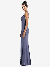 Side View Thumbnail - French Blue Notch Crepe Trumpet Gown with Front Slit