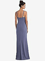 Rear View Thumbnail - French Blue Notch Crepe Trumpet Gown with Front Slit
