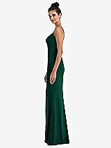 Side View Thumbnail - Hunter Green Notch Crepe Trumpet Gown with Front Slit