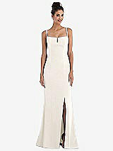 Front View Thumbnail - Ivory Notch Crepe Trumpet Gown with Front Slit