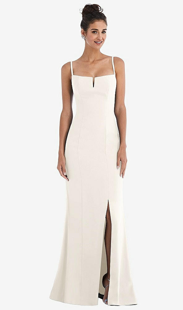 Front View - Ivory Notch Crepe Trumpet Gown with Front Slit