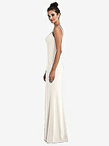Side View Thumbnail - Ivory Notch Crepe Trumpet Gown with Front Slit