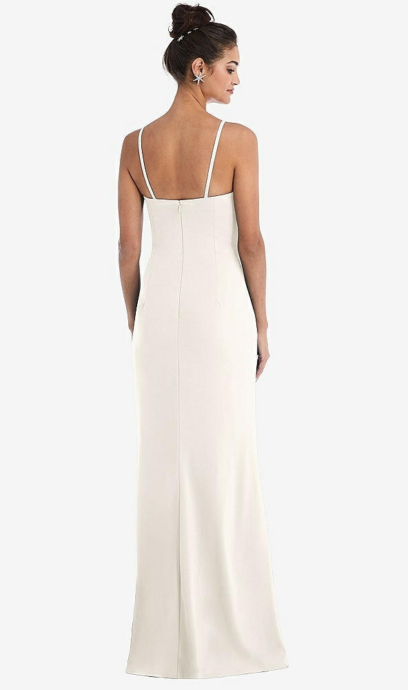 Back View - Ivory Notch Crepe Trumpet Gown with Front Slit