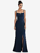 Front View Thumbnail - Midnight Navy Notch Crepe Trumpet Gown with Front Slit