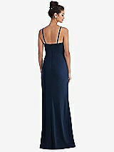 Rear View Thumbnail - Midnight Navy Notch Crepe Trumpet Gown with Front Slit