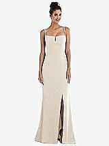 Front View Thumbnail - Oat Notch Crepe Trumpet Gown with Front Slit