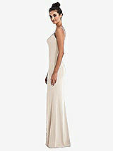 Side View Thumbnail - Oat Notch Crepe Trumpet Gown with Front Slit