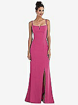 Front View Thumbnail - Tea Rose Notch Crepe Trumpet Gown with Front Slit